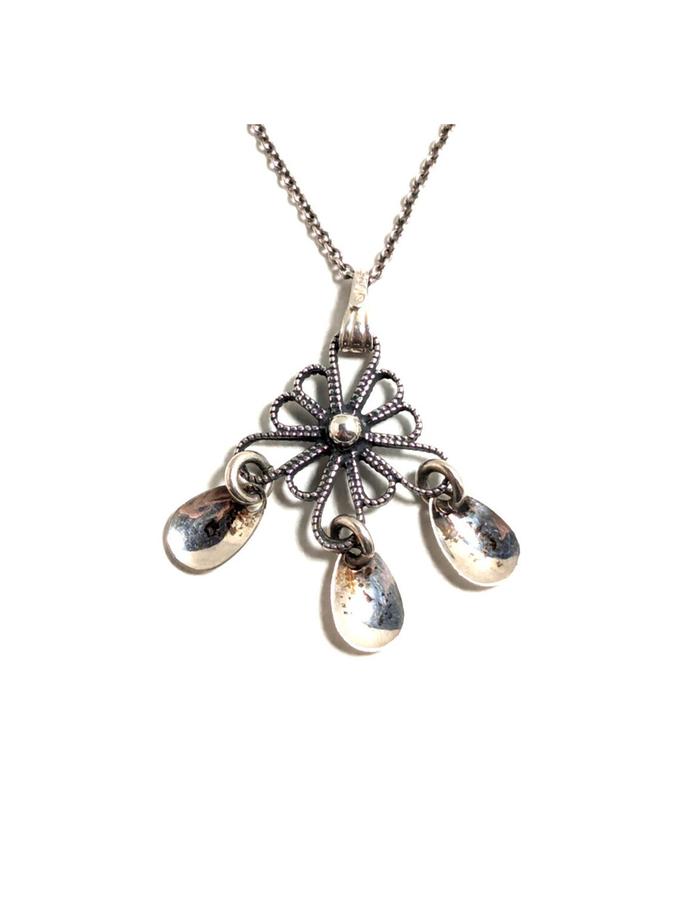 Casual Sterling Silver 925 Flower Teardrop Dangle Fashion Pendant Necklace 44cm
